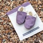 Baby Booties, Purple Spots And Cream - Newborn