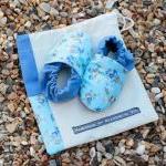 Baby Booties, Blue Flowers, 0-6 Months