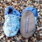 Baby Booties, Blue Flowers, 0-6 Months