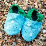 Baby Booties, Blue And White Flowers With Green,..