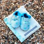 Baby Booties, Blue Flowers 0-6 Months