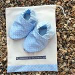 Baby Booties - Pale Blue Mini Polka Dots, 3-9..