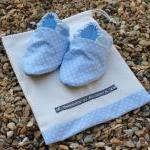 Baby Booties - Pale Blue Mini Polka Dots, 3-9..