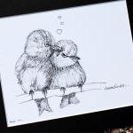 Original Art Illustrative Print, Lovebirds..