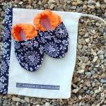 Baby Booties, Navy And White Pattern, 3-9 Months..