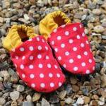 Baby Booties, Red Spots And Mustard 0-3 Months..
